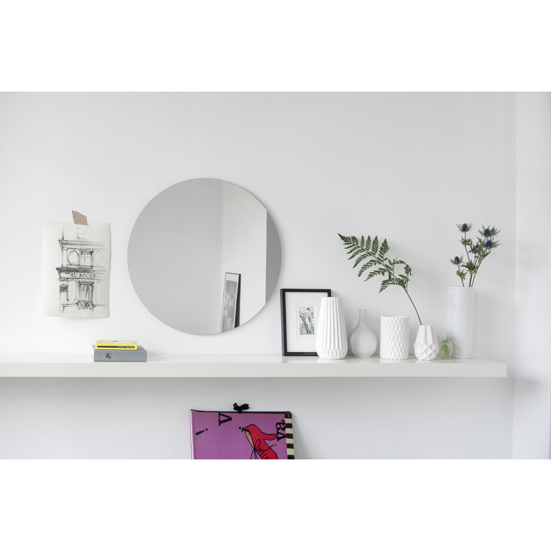 Homestyle Kristallspiegel / Wandspiegel rund Rahmenlos Ø 80 cm ohne Facette Mirror Made in Germany incl. Befestigungsmaterial 80x80 cm